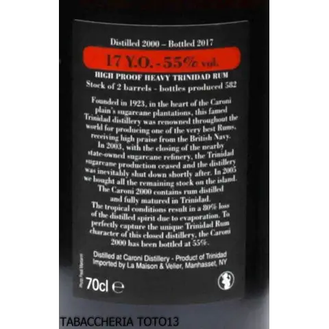 Caroni 2000 Trinidad Rum 17 Y.O. 100 Proof Vol.55% Cl.70 - Distillati