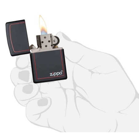 Benzin Zippo schwarz matt mit Logo - matt schwarz-Logo - Feuerzeuge