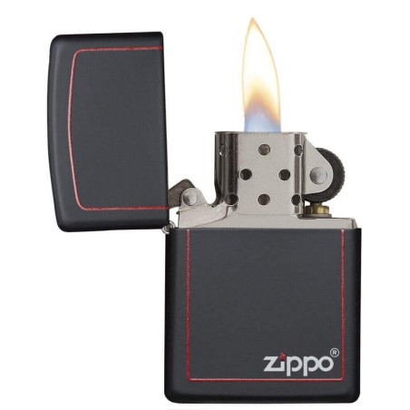 Benzin Zippo schwarz matt mit Logo - matt schwarz-Logo - Feuerzeuge
