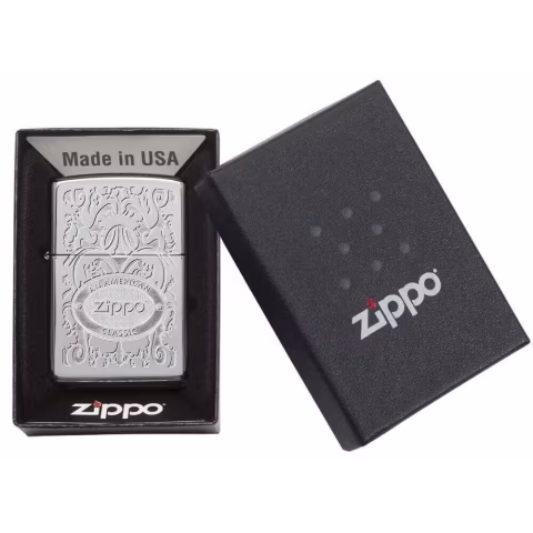 Zippo amerikanischen klassischen Chrom-Finish Spiegel eingraviert Benzin - Feuerzeuge