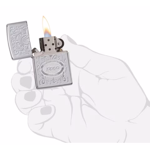 Zippo amerikanischen klassischen Chrom-Finish Spiegel eingraviert Benzin - Feuerzeuge