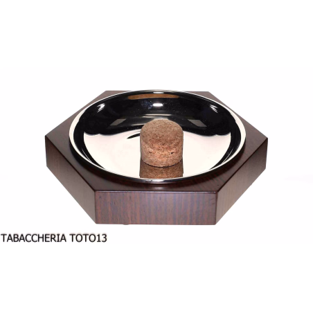 Posacenere esagonale in palissandro e acciaio by Lubinski - Accessori Per Pipe