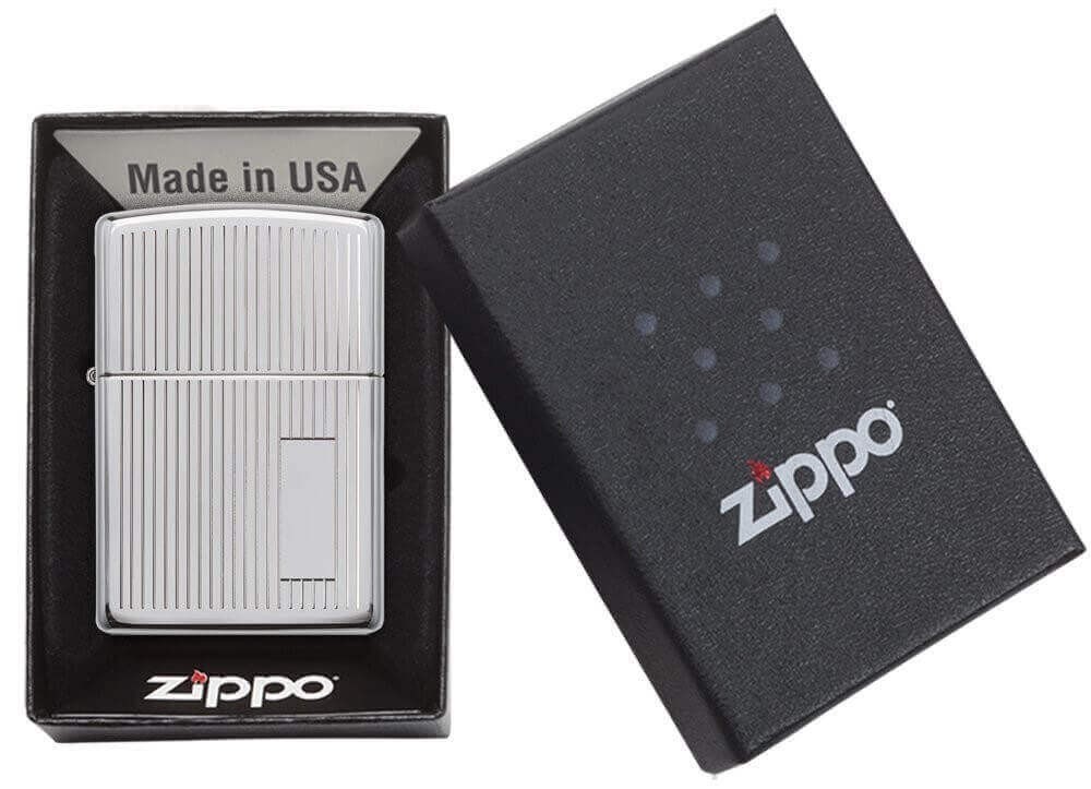 Zippo vertical lines reg engine turned with engraving space