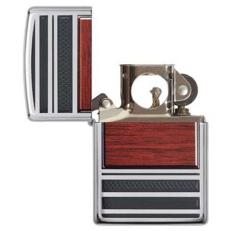 Acero y acabado de madera Zippo de madera en cromo pulido - Alumbradores