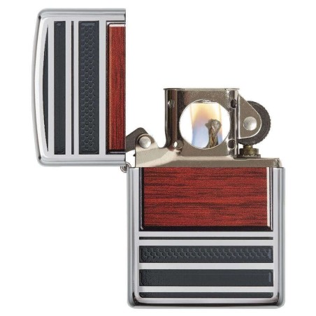 Zippo Stahl und Holz-Finish Holz auf poliertem Chrom - Feuerzeuge
