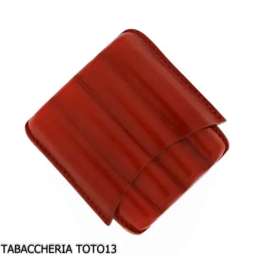 Estuche de cuero rojo arlequín para cuatro cigarros mitad toscanos - Accesorios para cigarros toscanos