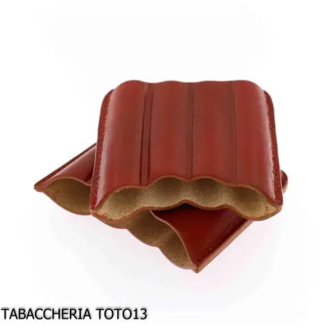 Estuche de cuero rojo arlequín para cuatro cigarros mitad toscanos - Accesorios para cigarros toscanos