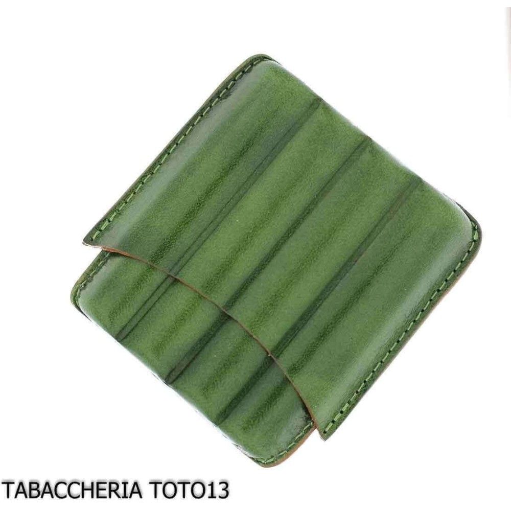 Étui en cuir vert arlequin pour quatre cigares demi-toscans - Accessoires pour cigares toscans