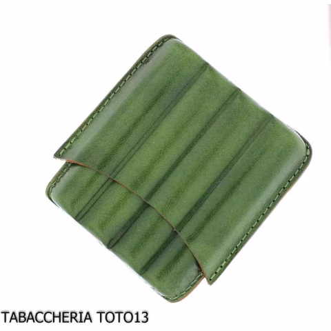 Estuche de cuero arlequín verde para cuatro cigarros mitad toscanos - Accesorios para cigarros toscanos