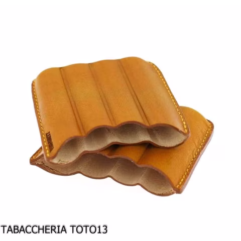 Estuche de cuero de arlequín amarillo para cuatro cigarros mitad toscanos - Accesorios para cigarros toscanos