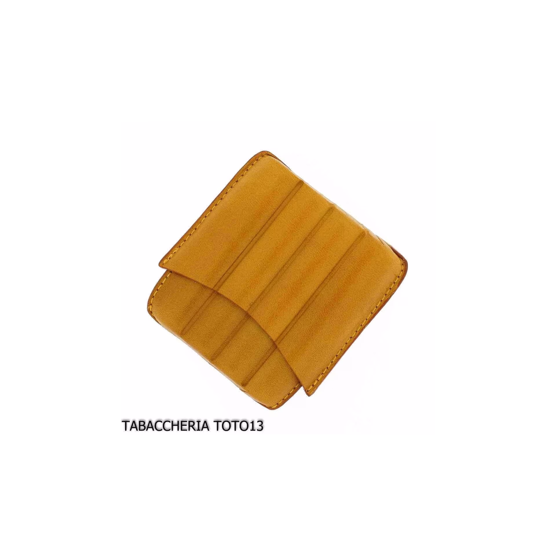 Estuche de cuero de arlequín amarillo para cuatro cigarros mitad toscanos - Accesorios para cigarros toscanos