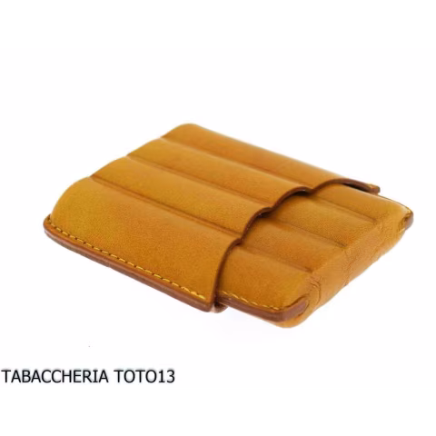 Estuche de cuero de arlequín amarillo para cuatro cigarros mitad toscanos - Accesorios para cigarros toscanos