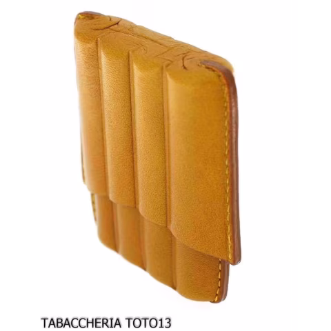 Estuche de cuero de arlequín amarillo para cuatro cigarros mitad toscanos - Accesorios para cigarros toscanos