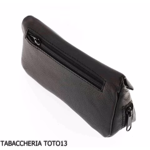 Bolsa para pipa y tabaco en cuero negro con cierre magnético - Accesorios para pipas de tabaco