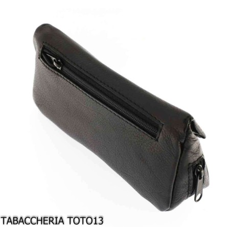 Sac pour pipe et tabac en peau noire et fond magnétique - Accessoires pour pipes