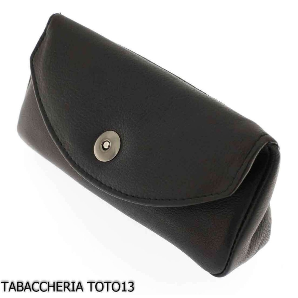 Pfeifen- und Tabaktasche aus schwarzem Leder mit Magnetverschluss - Zubehör für Tabakpfeifen
