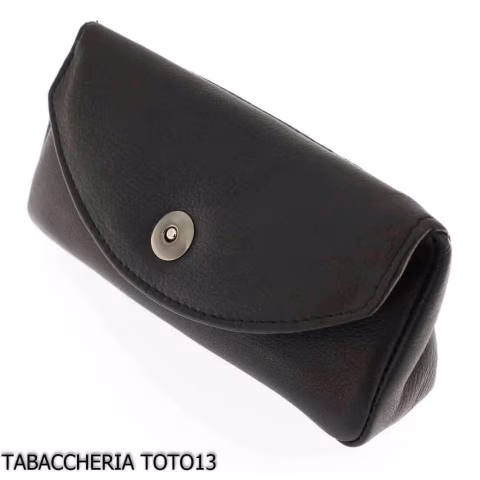 Bolsa para pipa y tabaco en cuero negro con cierre magnético - Accesorios para pipas de tabaco