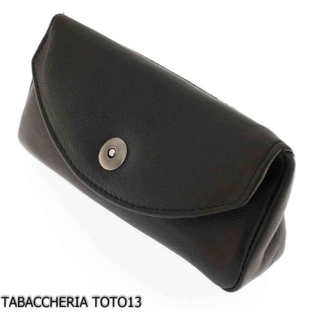 Pfeifen- und Tabaktasche aus schwarzem Leder mit Magnetverschluss - Zubehör für Tabakpfeifen