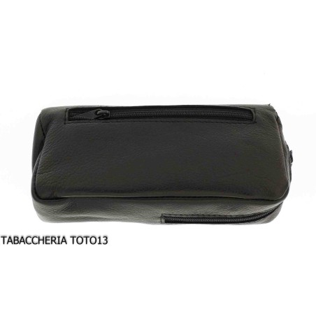 Bag for pipe and tobacco in black skin and magnetic button - Accessories for tobacco pipes