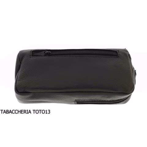 Bolsa para pipa y tabaco en cuero negro con cierre magnético - Accesorios para pipas de tabaco