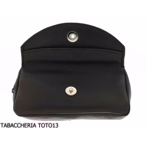 Bolsa para pipa y tabaco en cuero negro con cierre magnético - Accesorios para pipas de tabaco
