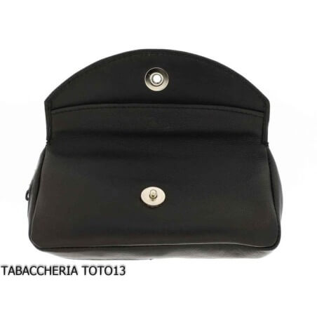 Tobacco and pipe bag in black leather and magnetic button Lubinski Bags for pipes