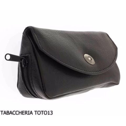 Bolsa para pipa y tabaco en cuero negro con cierre magnético - Accesorios para pipas de tabaco