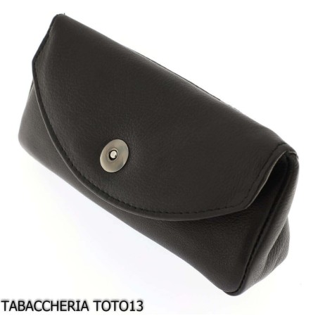 Bag for pipe and tobacco in black skin and magnetic button - Accessories for tobacco pipes