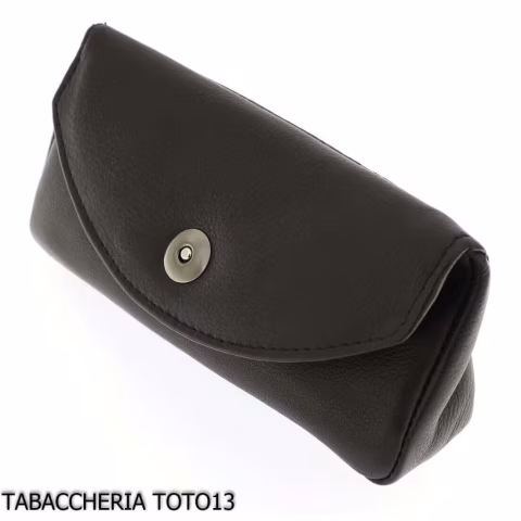 Bolsa para pipa y tabaco en cuero negro con cierre magnético - Accesorios para pipas de tabaco