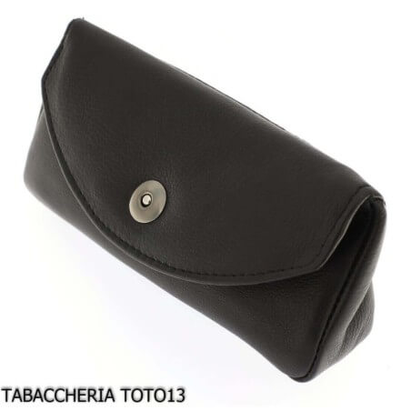 Tobacco and pipe bag in black leather and magnetic button