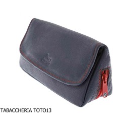 Bag for tobacco and 1 pipe, in colored nappa with contrasting stitching
