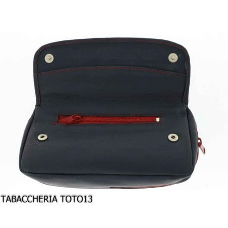 Bag for tobacco and 1 pipe, in colored nappa with contrasting stitching