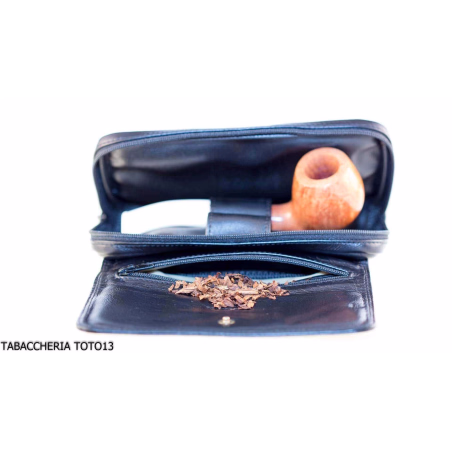 Sac à tabac Arcadia en cuir noir avec compartiment pour 3 pipes - Accessoires pour pipes