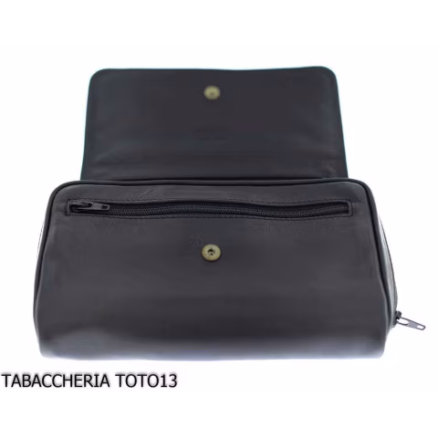 Arcadia borsa portatabacco in pelle nera con scomparto per 3 pipe - Accessori Per Pipe