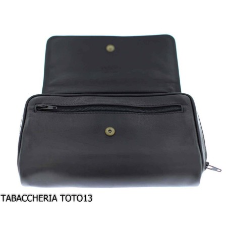 Sac à tabac Arcadia en cuir noir avec compartiment pour 3 pipes - Accessoires pour pipes