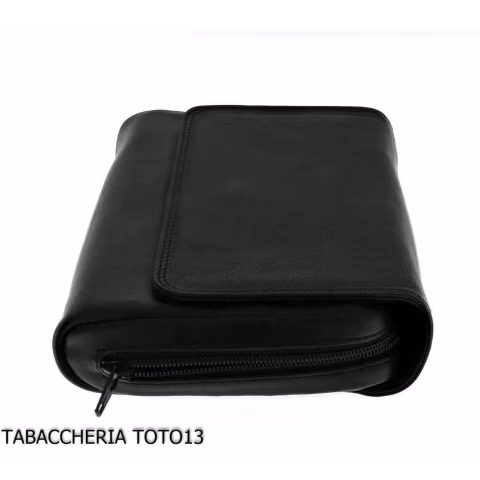 Arcadia borsa portatabacco in pelle nera con scomparto per 3 pipe - Accessori Per Pipe
