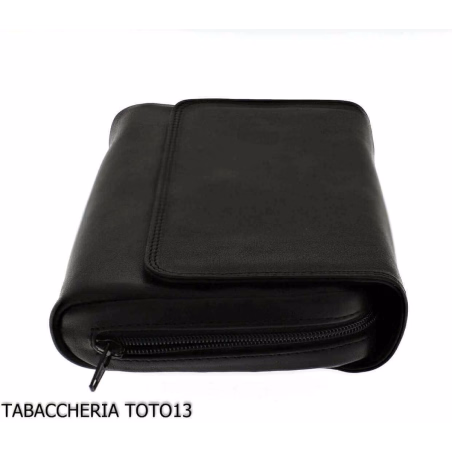 Arcadia tobacco bag in black leather with compartment for 3 pipes-Bags for pipes
