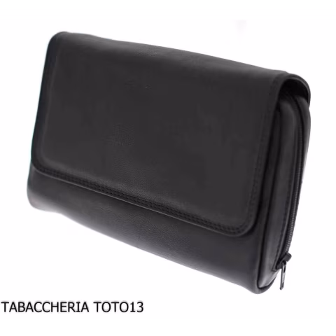 Arcadia borsa portatabacco in pelle nera con scomparto per 3 pipe - Accessori Per Pipe