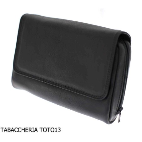 Arcadia Tabakbeutel aus schwarzem Leder mit Fach für 3 Pfeifen - Zubehör für Tabakpfeifen