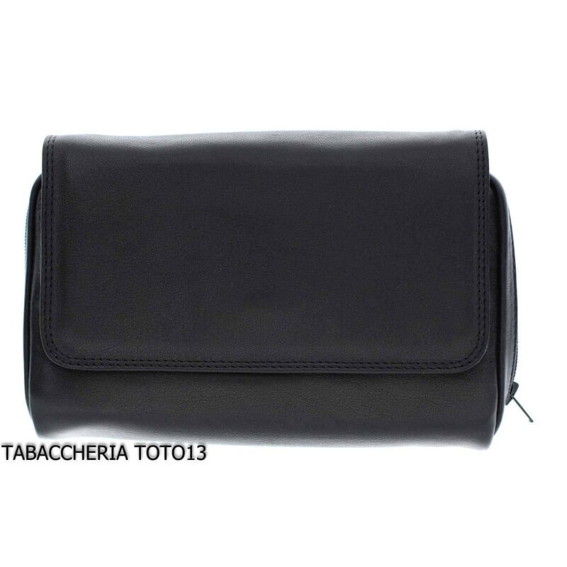 Tabaquero Arcadia de piel negra con compartimento para 3 pipas - Arcadia