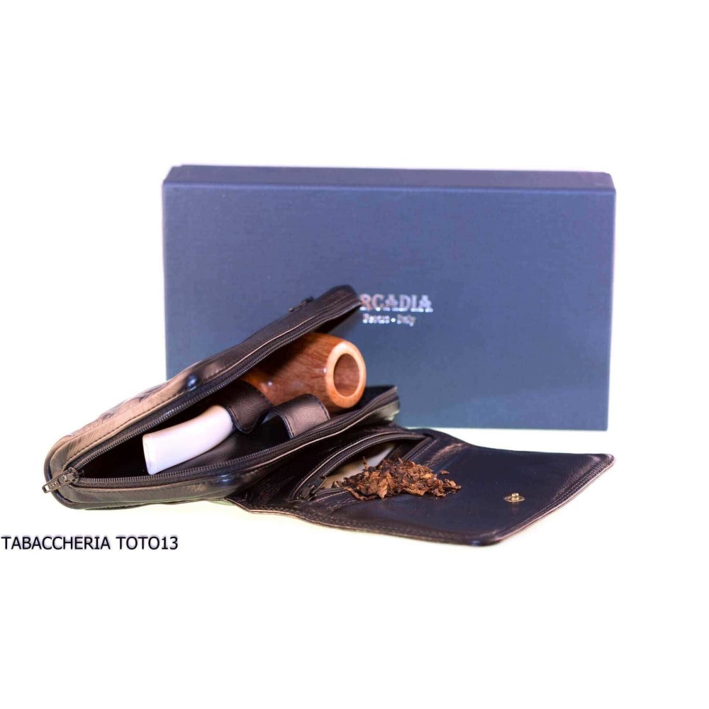 Sac à tabac Arcadia en cuir noir avec compartiment pour 3 pipes - Accessoires pour pipes