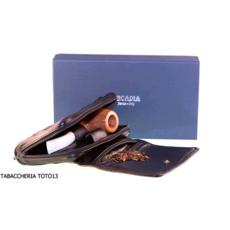 Sac à tabac Arcadia en cuir noir avec compartiment pour 3 pipes - Accessoires pour pipes