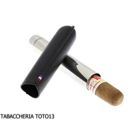 St. Dupont cigar case in metal and black leather 1 place
