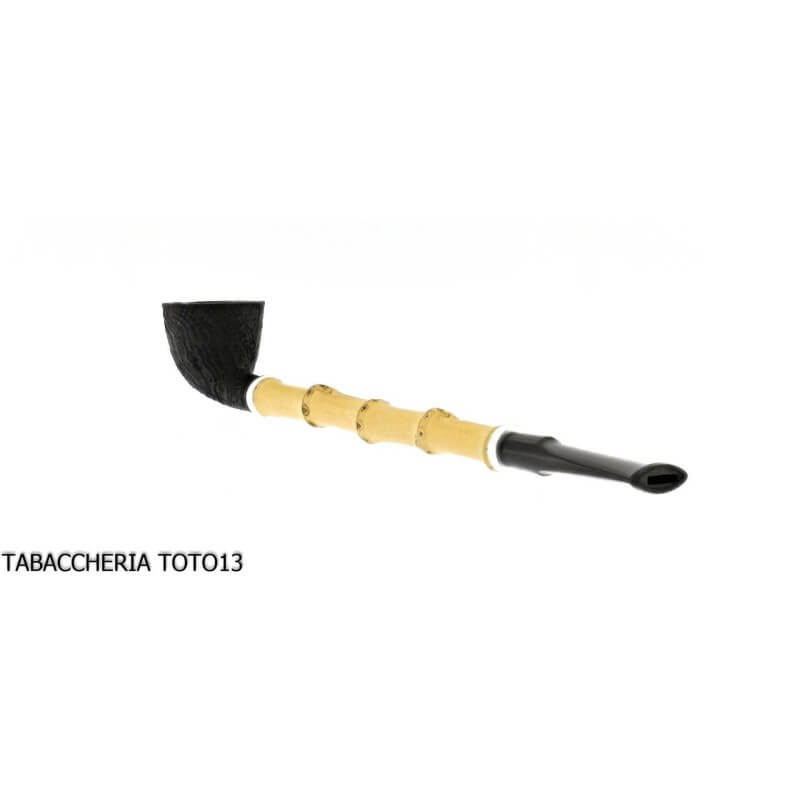 Tsuge Ichirin Bamboo Straight Doublin arenado negro con anillos - Tsuge Pipe