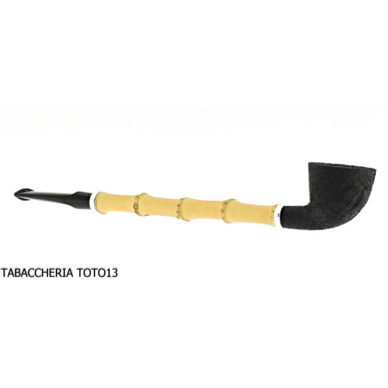 Tsuge Ichirin Bamboo Straight Doublin arenado negro con anillos - Tsuge Pipe