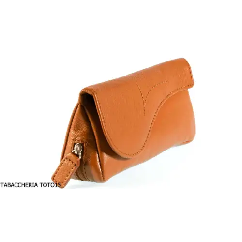 Brebbia borsa per 1 pipa e portatabacco tabacco in pelle havana con decoro a sella - Accessori Per Pipe