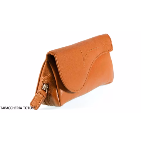 Brebbia bag for 1 tobacco pipe and tobacco pouch in Havana leather with saddle decoration - Accessories for tobacco pipes