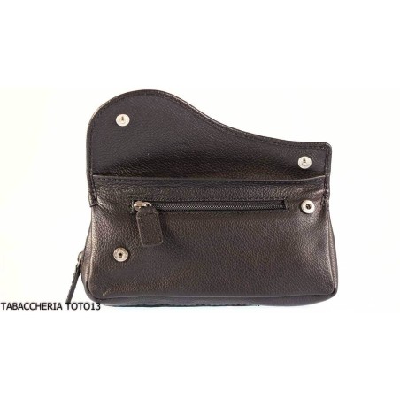 Brebbia Dekoration Tasche Sattel aus schwarzem Leder Port Tabak und pfeife 1 Stelle mit Knopfverschluss - Zubehör für Tabakpf