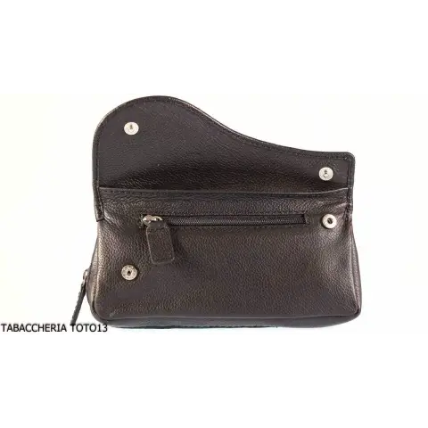 Brebbia Dekoration Tasche Sattel aus schwarzem Leder Port Tabak und pfeife 1 Stelle mit Knopfverschluss - Zubehör für Tabakpf