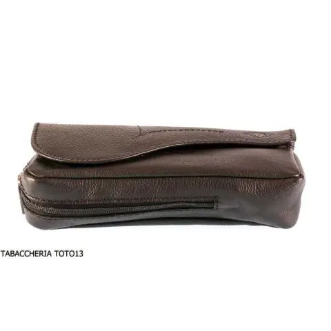 Brebbia Dekoration Tasche Sattel aus schwarzem Leder Port Tabak und pfeife 1 Stelle mit Knopfverschluss - Zubehör für Tabakpf